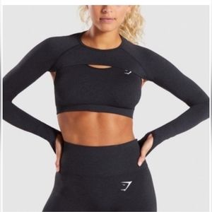 Gym shark long sleeve shrug with thumb holes charcoal black